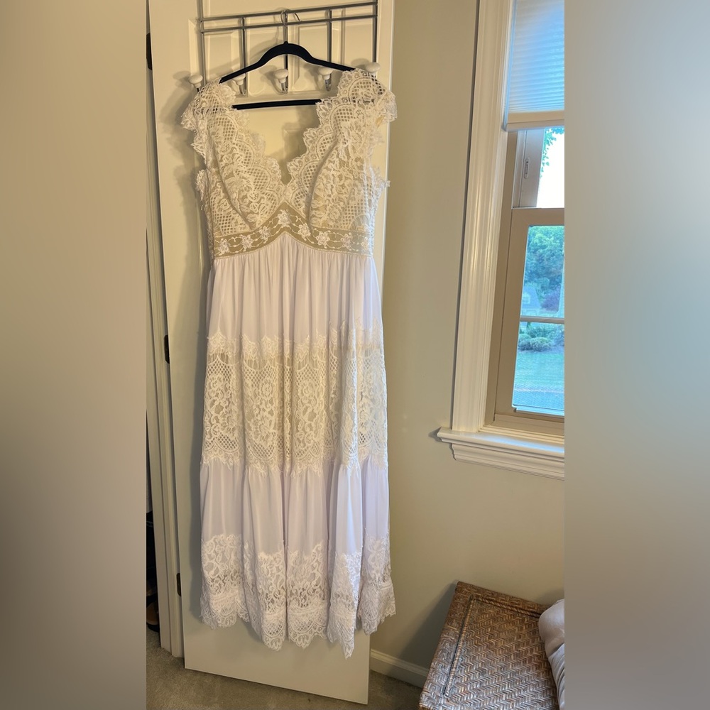 Full length lace wedding dress